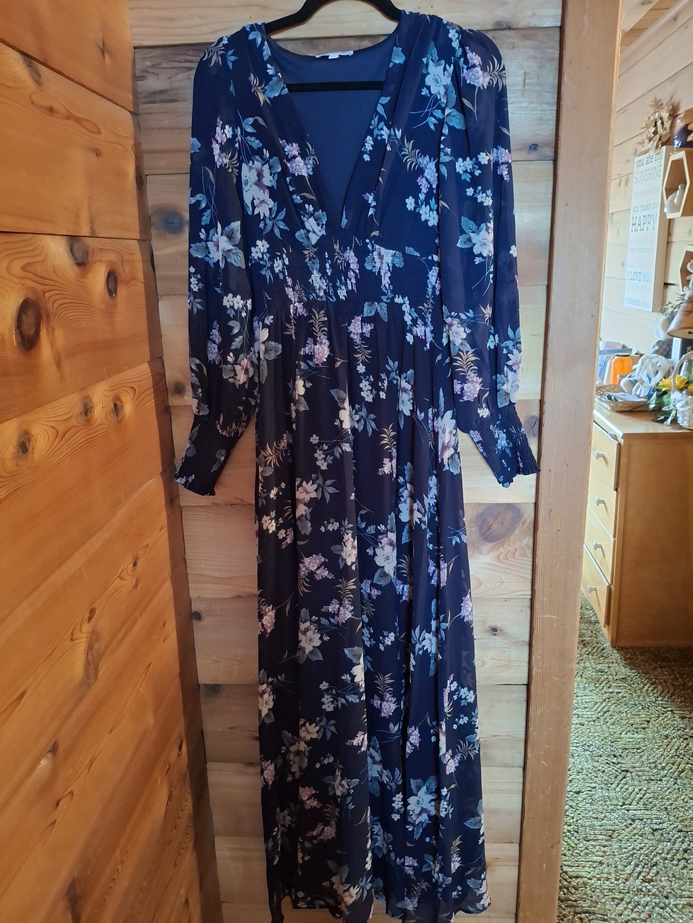 Baltic Born Navy Floral V‑Neck Maxi Dress